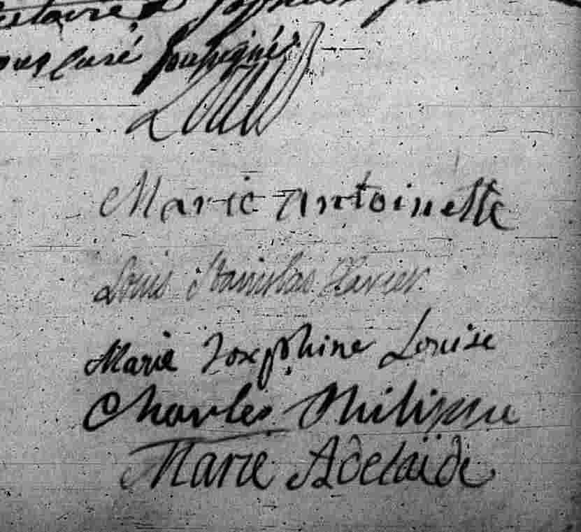 Acte d'ondoiement du duc de Berry, père du comte de Chambord : les signatures